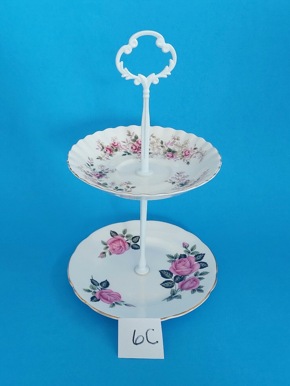 Vintage Mismatched Tiered Tray Royal Albert & Harrowby Bone China